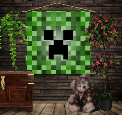 Мобільна картина-постер (гобелен)на тканині з 3D з принтом Minecraft creeper face 1282178437 фото