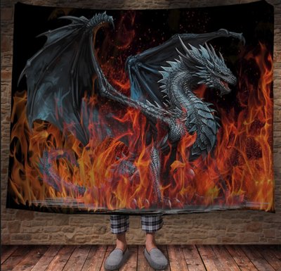 Плед з 3D принтом Реальні великі дракони. Дракон велетень у вогні _1 2048860021 фото