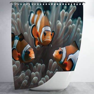 Штора для ванної з 3D принтом Рибки клоун у коралах _01 2048871640 фото