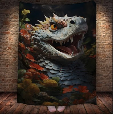Плед з 3D принтом Реальні великі дракони. Голова білого дракона 2048860072 фото