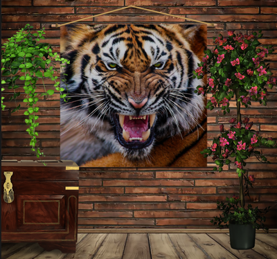 Мобільна картина-постер (гобелен)на тканині з 3D з принтом Оскал Тигра 1280162743 фото