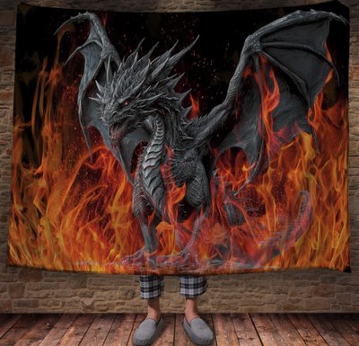 Плед з 3D принтом Реальні великі дракони. Дракон велетень у вогні _2 2048860022 фото