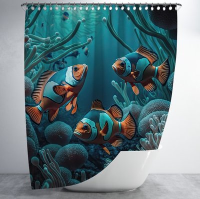 Штора для ванної з 3D принтом Рибки клоун у коралах _02 2048871641 фото