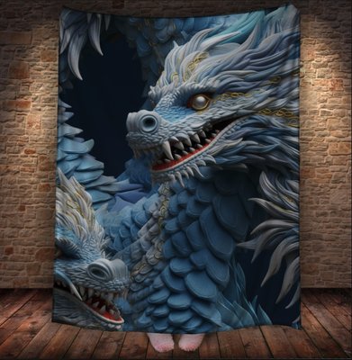 Плед з 3D принтом Реальні великі дракони. Пара білих драконів 2048860073 фото