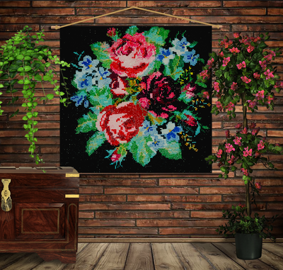 Мобільна картина-постер (гобелен)на тканині з 3D з принтом Бабусини квіти 1284449847 фото