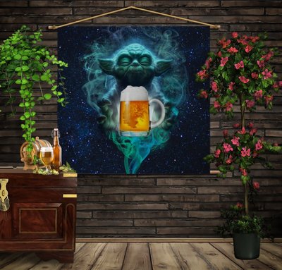Мобільна картина-постер (гобелен)на тканині з 3D з принтом Йода Джин і пиво. Обери свою сторону 1280200908 фото