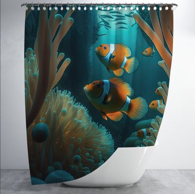 Штора для ванної з 3D принтом Рибки клоун у коралах _03 2048871642 фото