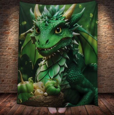 Плед з 3D принтом Реальні великі дракони. Зелений дракончик з крилами _2 2048860047 фото