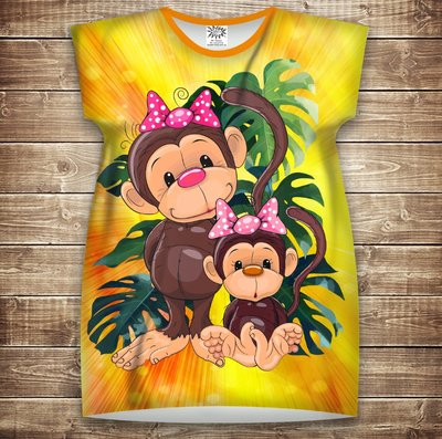 Плаття-туніка 3D принтом: Веселі мавпочки Жовтий 1. Дорослі і Дитячі розміри 1406227898 фото