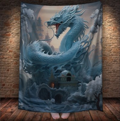 Плед з 3D принтом Реальні великі дракони. Білий велетень дракон над замком 2048860074 фото