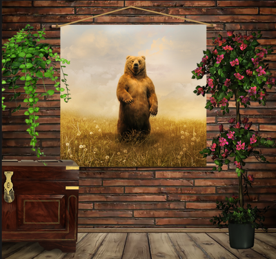 Мобільна картина-постер (гобелен)на тканині з 3D з принтом Ведмідь в полі 1284471067 фото