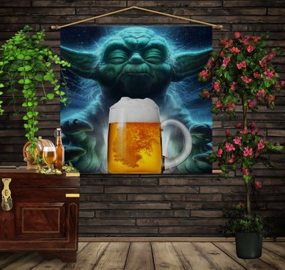 Мобільна картина-постер (гобелен)на тканині з 3D з принтом Йода і пиво. Обери сторону сили 1280202245 фото