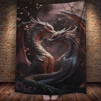 Плед з 3D принтом Реальні великі дракони. Пара закоханих драконів 2048860024 фото