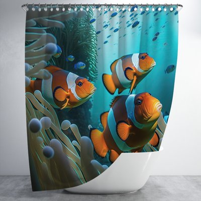 Штора для ванної з 3D принтом Рибки клоун у коралах _04 2048871643 фото