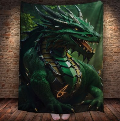 Плед з 3D принтом Реальні великі дракони. Зелений дракон у броні 2048860025 фото