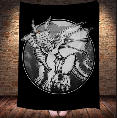 Плед з 3D принтом Дракон в стилі Street Art - Чорно білий Дракон з крилами 2033362924 фото