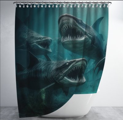 Штора для ванної з 3D принтом Риби. Зубасті акули _01 2048871644 фото