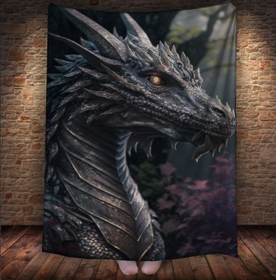 Плед з 3D принтом Реальні великі дракони. Сірий дракон з жовтими очима 2048860076 фото