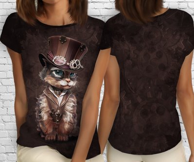 Блуза жіноча з принтом Кіт в шляпі в стилі Стимпанк 1460821058 фото