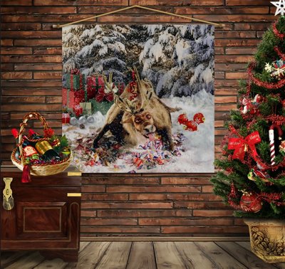 Мобільна картина-постер (гобелен)на тканині з 3D з принтом Різдвяний олень Рудольф і цукерки 1282323872 фото
