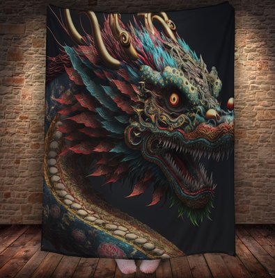 Плед з 3D принтом Реальні великі дракони. Червоно зелений китайський дракон _1 2048860078 фото