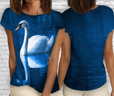 Блуза жіноча з принтом Лебідь на синьому озері 1460976003 фото