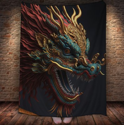 Плед з 3D принтом Реальні великі дракони. Червоно зелений китайський дракон _2 2048860079 фото