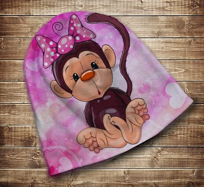 Шапка з 3D принтом на тему - Веселі мавпочки Рожевий Всі розміри і сезони. 1384058354 фото