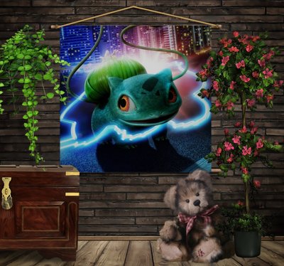 Мобільна картина-постер (гобелен)на тканині з 3D з принтом Покемон Бульбозавр 1280142979 фото