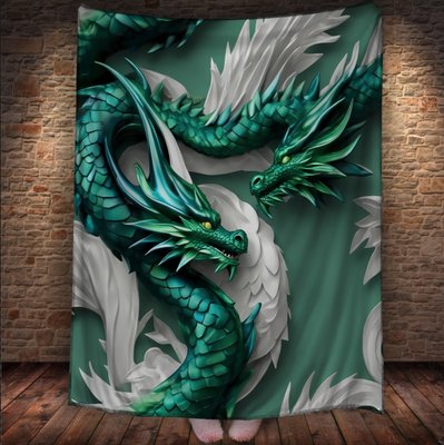Плед з 3D принтом Реальні великі дракони. Зелені річкові дракони 2048860030 фото