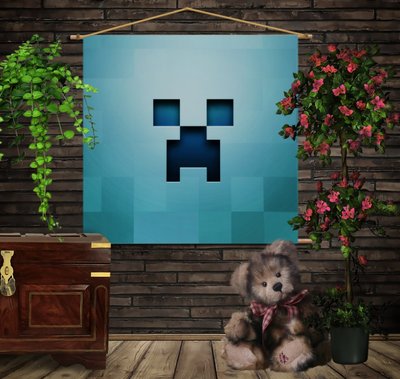 Мобільна картина-постер (гобелен)на тканині з 3D з принтом Minecraft /Майнкрафт BLUE 1282166398 фото