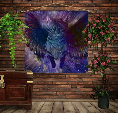 Мобільна картина-постер (гобелен)на тканині з 3D з принтом Кіт з крилами 1280773194 фото