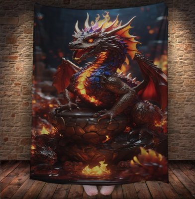 Плед з 3D принтом Реальні великі дракони. Вогняний дракончик _1 2048860031 фото