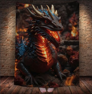 Плед з 3D принтом Реальні великі дракони. Вогняний дракончик _2 2048860032 фото