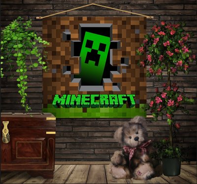 Мобільна картина-постер (гобелен)на тканині з 3D з принтом Minecraft Logo 1282183045 фото
