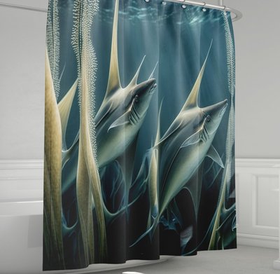 Штора для ванної з 3D принтом загадкові морськи риби _03 2048871651 фото