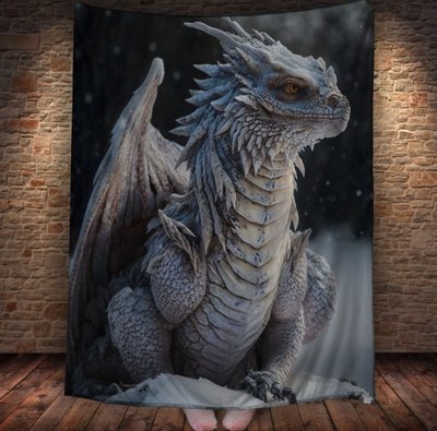 Плед з 3D принтом Реальні великі дракони. Засніжений дракон з крилами 2048860082 фото