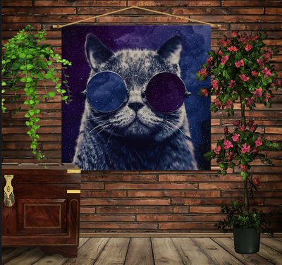 Мобільна картина-постер (гобелен)на тканині з 3D з принтом Космічний кіт 1280155479 фото