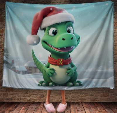 Плед з 3D принтом Різдвяний Дракончик в шапці Санта Клауса , Рік Дракона _009 2026837878 фото