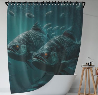 Штора для ванної з 3D принтом пара хижих риб 2048871702 фото