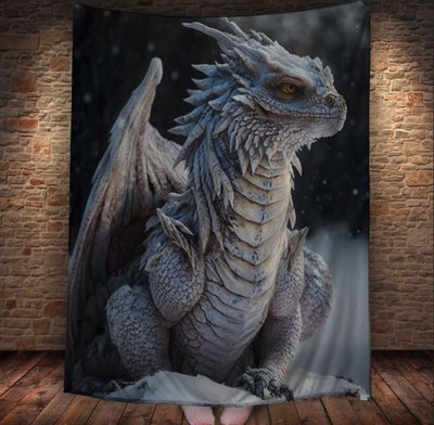 Плед з 3D принтом Реальні великі дракони. Засніжений дракон з крилами 2048860083 фото