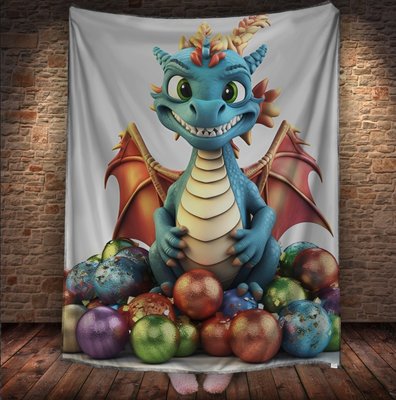 Плед з 3D принтом блакитний дракон з новорічними прикрасами, Рік Дракона 2026837893 фото