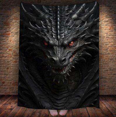 Плед з 3D принтом Реальні великі дракони. Чорний великий дракон перед боем 2048860048 фото