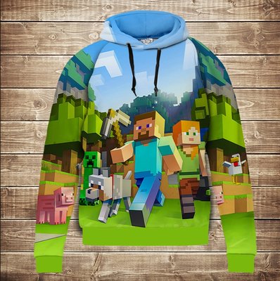Hoodie with a hood and 3D Minecraft print