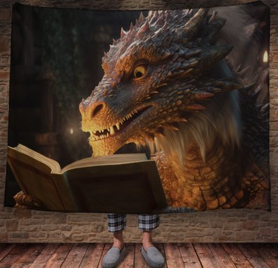 Плед з 3D принтом Реальні великі дракони. Мудрий дракон з книгою 2048859998 фото