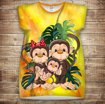 Плаття-туніка 3D принтом: Веселі мавпочки Жовтий 2. Дорослі і Дитячі розміри 1406227951 фото