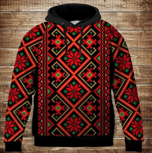 Hoodie with 3D print: Vyshyvanka ornament 1298. Children's and adult sizes.