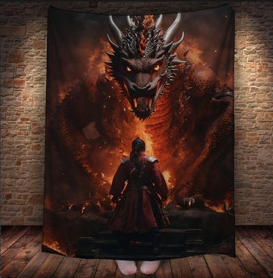 Плед з 3D принтом Реальні великі дракони. Воїн проти дракона 2048860034 фото