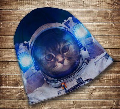 Шапка з 3D принтом на тему - Кіт в скафандрі. Кіт Космонавт. Всі розміри і сезони. 1384135878 фото