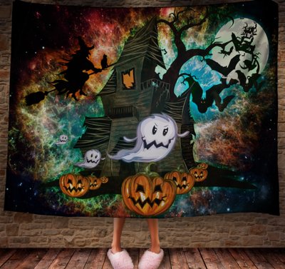 Плед з 3D принтом Будинок відьми із примарами Halloween 1522077113 фото